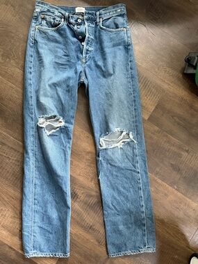 Citizens Of Humanity Light Blue Straight-Leg Jeans with Knee Rips